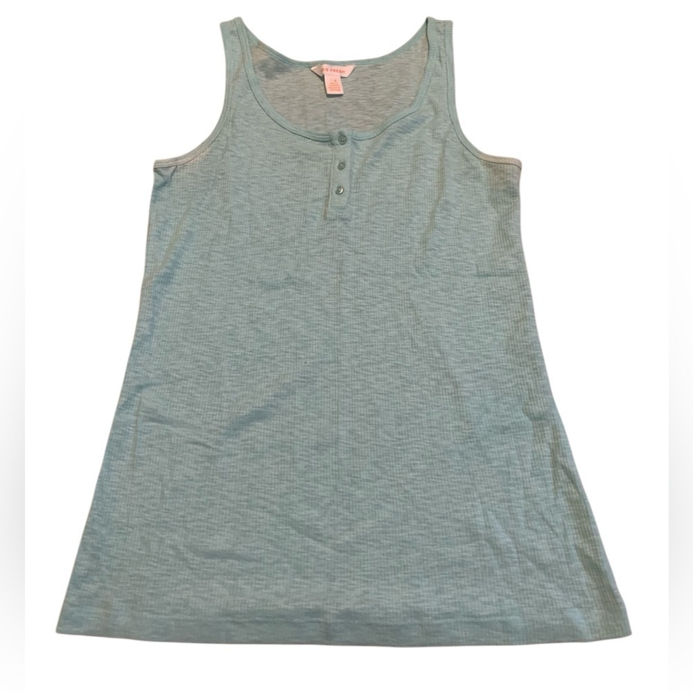 💜 Joe Fresh Ribbed Henley Tank Top Light Blue Size Large Sleeveless Knit Summer